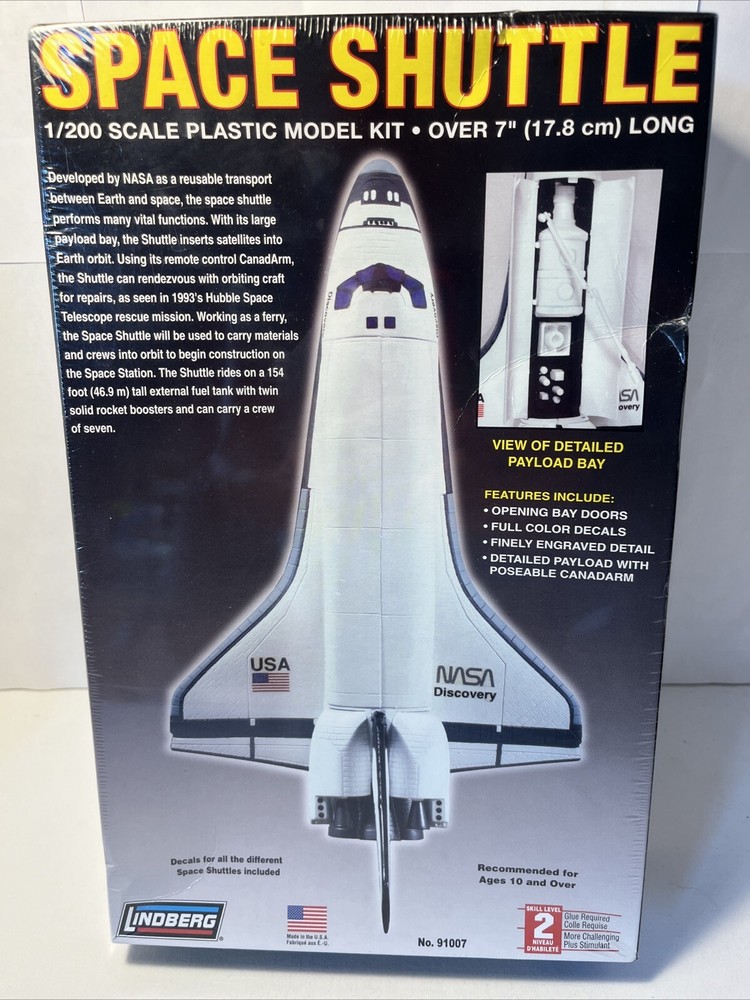 Lindberg Space Shuttle 1/200 Scale Plastic Model Kit 91007 SEALED Over 7" Long