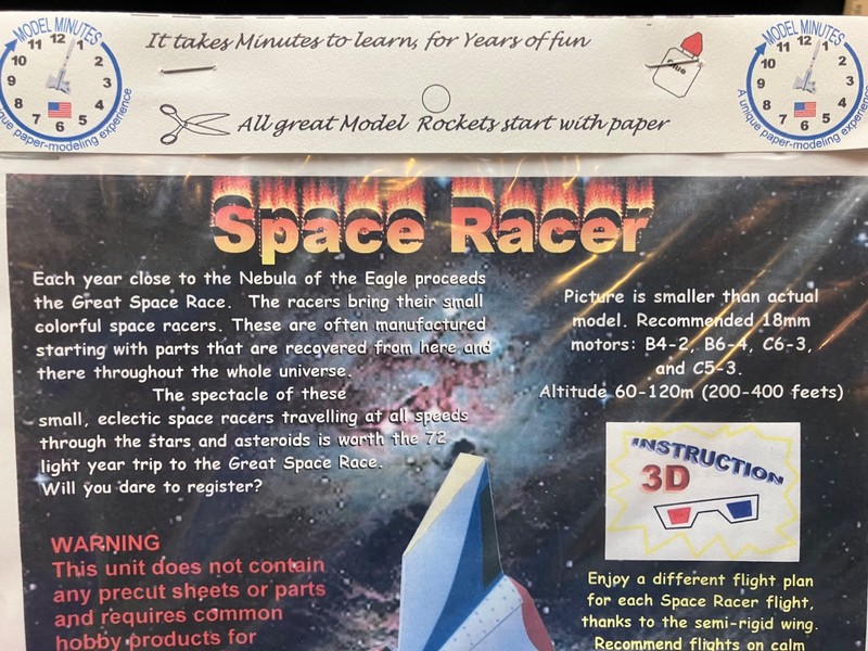 Unique, Sealed, Model Minutes SPACE RACER Flying Model Rocket Kit - Sealed gallery