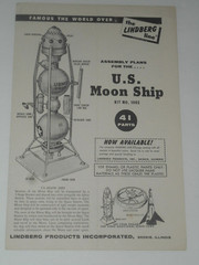 LINDBERG U.S. MOONSHIP Model 1003 Assembly Instructions & Parts List ONLY 1958