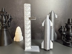 SpaceX Starship Rocket with Launch Tower | 3D Printed Model | Silky Silver |…