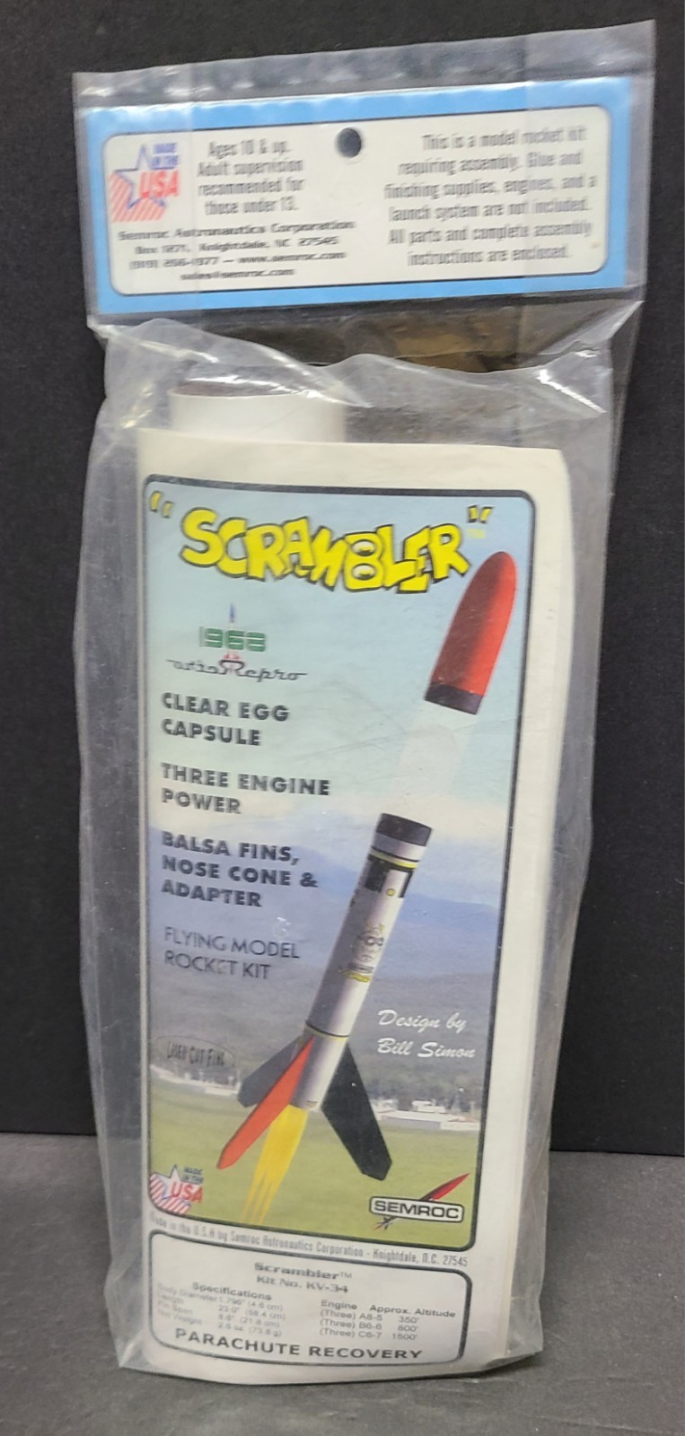 Semroc Scrambler Flying Model Rocket Kit KV-34 Payload Model Rocket Sealed OOP gallery