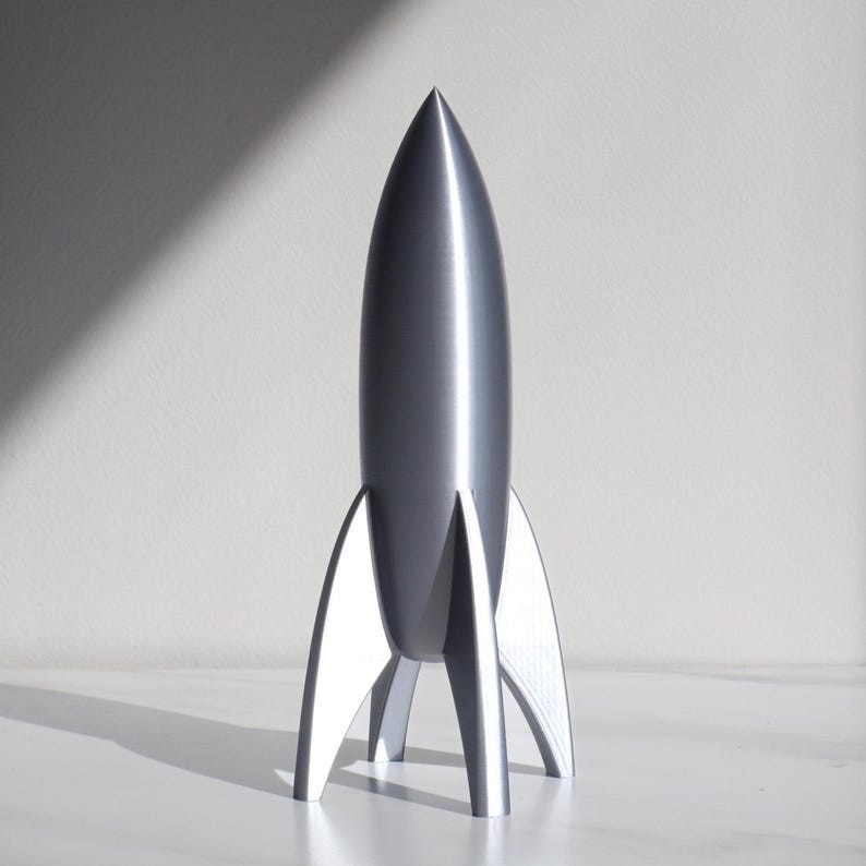 Silver Rocket Ship, Retro Rocket Ship Model, Rocket Decoration,Space Theme Decor gallery