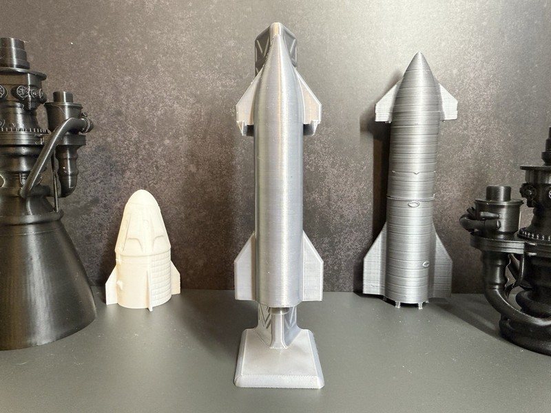 SpaceX Starship Rocket with Launch Tower | 3D Printed Model | Silky Silver |... gallery