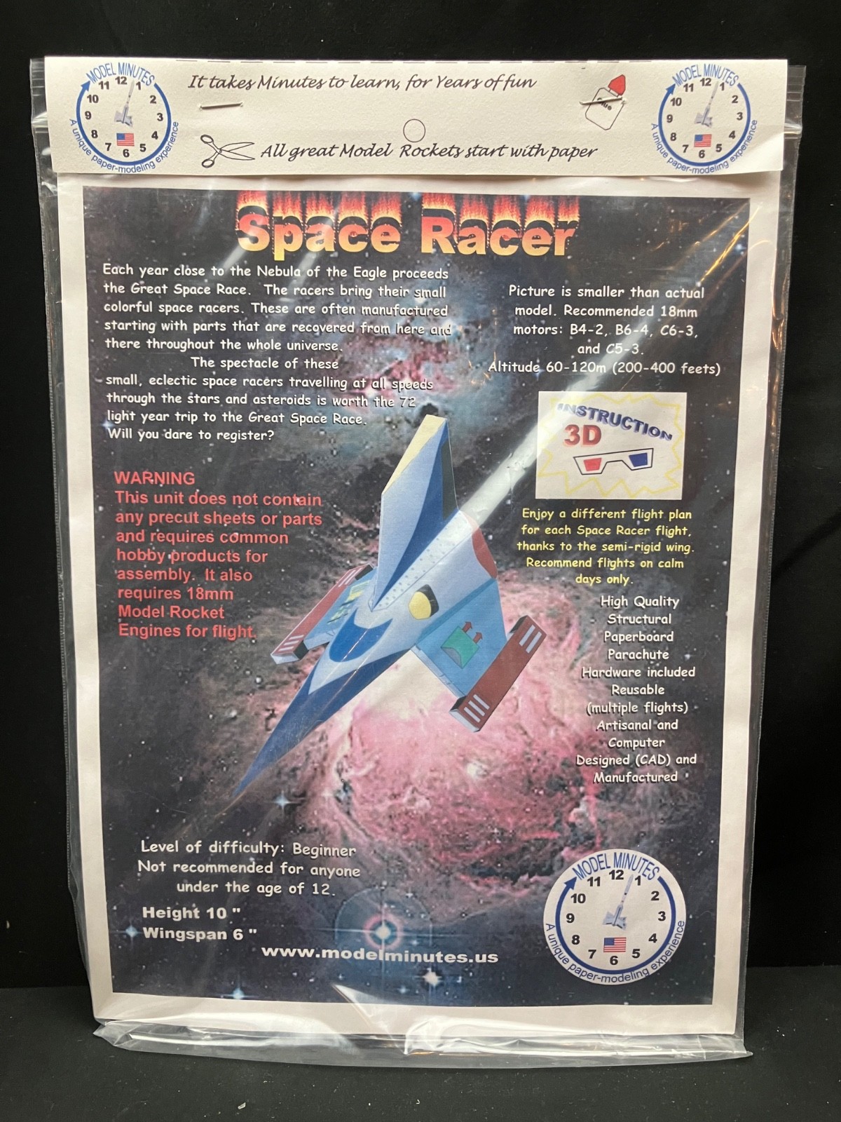 Unique, Sealed, Model Minutes SPACE RACER Flying Model Rocket Kit - Sealed gallery